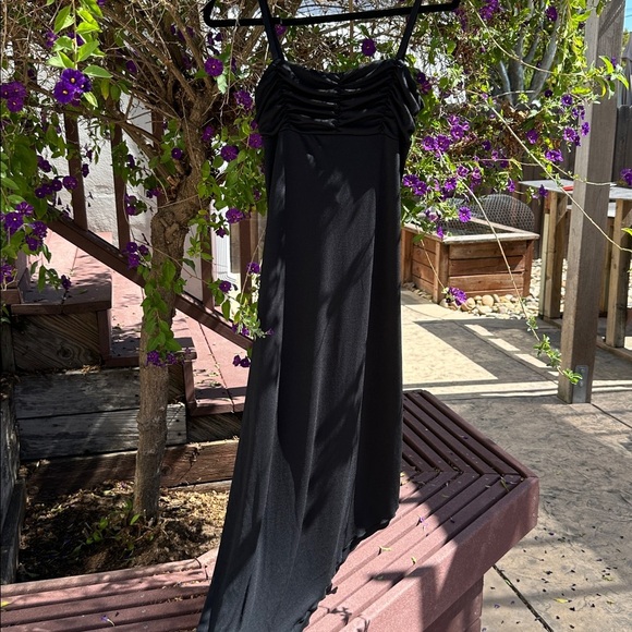 Vintage 90s Y2K La Belle Black Ruched Bust Asymmetrical Hem Slip Dress Size S - Picture 16 of 16